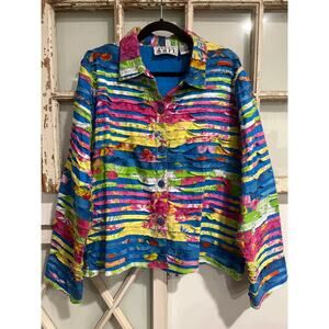 Keren Hart size XL  vintage rainbow multi-color striped cotton jacket